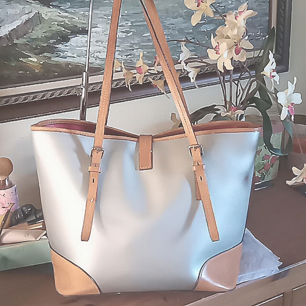 Dooney & Bourke Women’s White and Tan Leather Tote - Picture 7 of 16